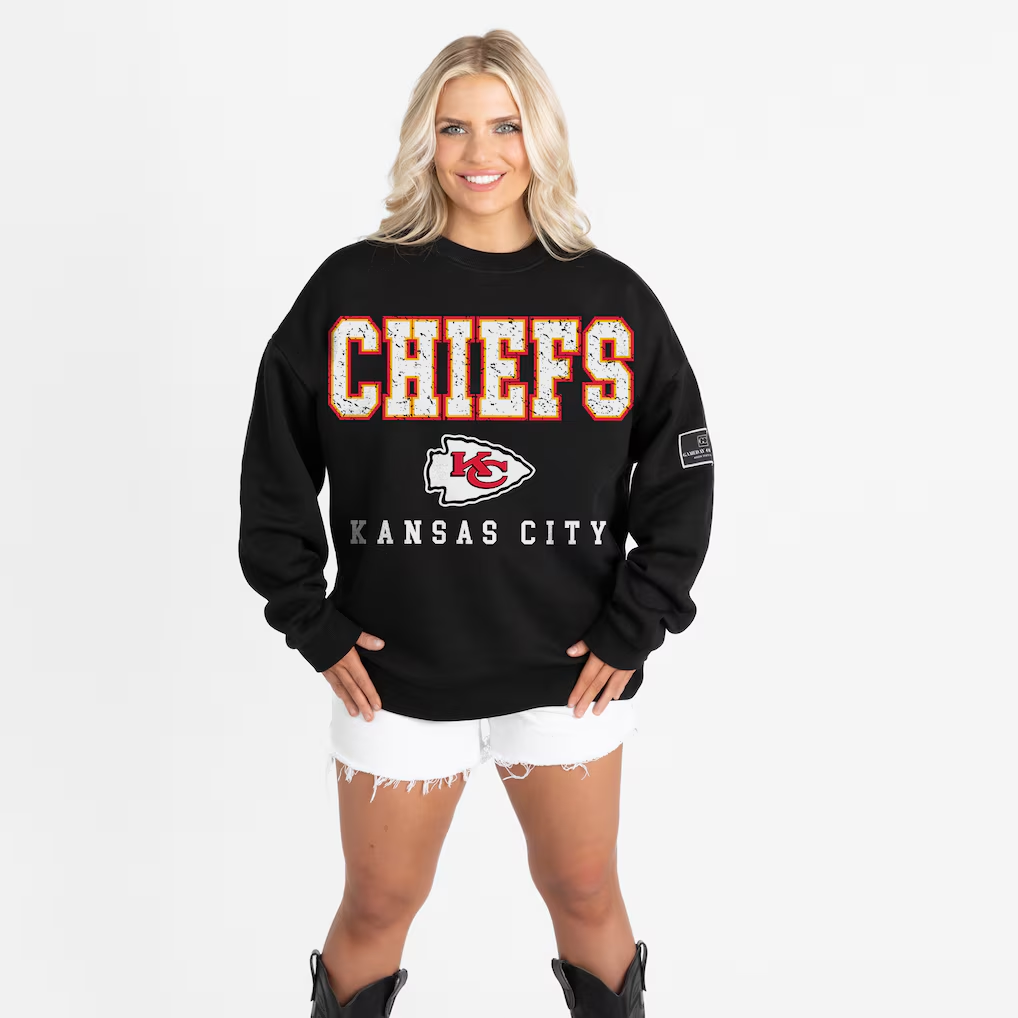 Women's Kansas City Chiefs Gameday Couture Black Oversized Level Up Black Label Premium Fleece Sweatshirt(Run Small)
